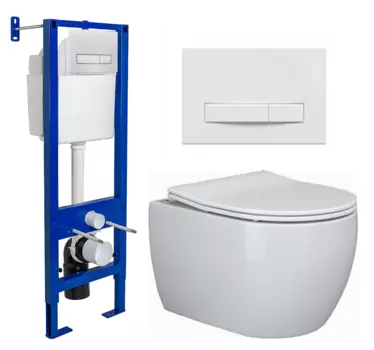 Комплект 3 в 1 инсталляция Berges Wasserhaus Atom Line 410 + Унитаз подвесной Ceramica Nova Play CN3001 + кнопка белая 040339+CN3001