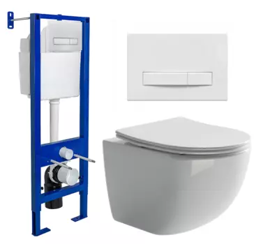 Комплект 3 в 1 инсталляция Berges Wasserhaus Atom Line 410 + Унитаз подвесной Ceramica Nova Forma CN3009 + кнопка белая 040339+CN3009