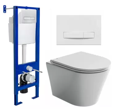 Комплект 3 в 1 инсталляция Berges Wasserhaus Atom Line 410 + Унитаз подвесной Ceramica Nova Forma CN3011 + кнопка белая 040339+CN3011
