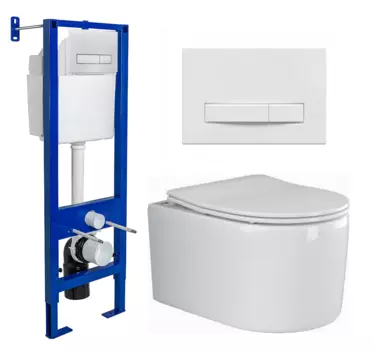 Комплект 3 в 1 инсталляция Berges Wasserhaus Atom Line 410 + Унитаз подвесной Ceramica Nova Moments CN3003 + кнопка белая 040339+CN3003