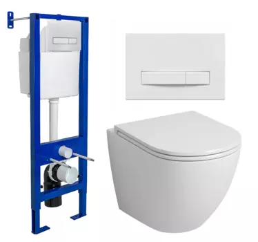 Комплект 3 в 1 инсталляция Berges Wasserhaus Atom Line 410 + Унитаз подвесной Grossman GR-4455S + кнопка белая 040339+GR-4455S