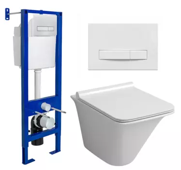 Комплект 3 в 1 инсталляция Berges Wasserhaus Atom Line 410 + Унитаз подвесной Grossman GR-4413S + кнопка белая 040339+GR-4413S