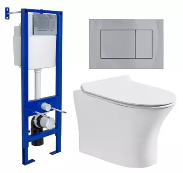 Комплект 3 в 1 инсталляция Berges Wasserhaus Atom 410 + Подвесной безободковый унитаз CeruttiSpa Bernina aria CT7191 + кнопка хром