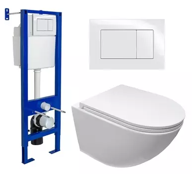 Комплект 3 в 1 инсталляция Berges Wasserhaus Atom 410 + Подвесной безободковый унитаз Cerutti Spa Sella aria CT9529 Tornado + кнопка белая