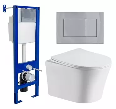 Комплект 3 в 1 инсталляция Berges Wasserhaus Atom 410 + Подвесной унитаз CeruttiSpa Adige Aria CT7837 + кнопка хром