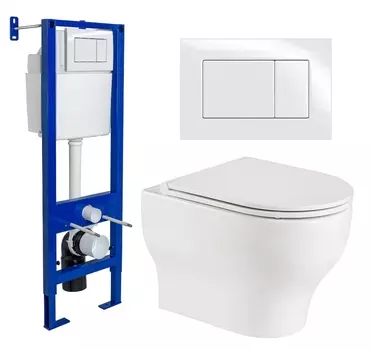 Комплект 3 в 1 инсталляция Berges Wasserhaus Atom 410 + Подвесной унитаз WeltWasser Erlenbach 004 GL-WT + кнопка белая
