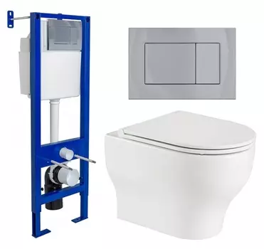 Комплект 3 в 1 инсталляция Berges Wasserhaus Atom 410 + Подвесной унитаз WeltWasser Erlenbach 004 GL-WT + кнопка хром