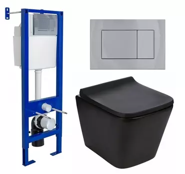 Комплект 3 в 1 инсталляция Berges Wasserhaus Atom 410 + Подвесной унитаз WeltWasser Gelbach 041 MT-BL + кнопка хром