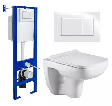 Комплект 3 в 1 инсталляция Berges Wasserhaus Atom 410 + Подвесной унитаз WeltWasser Kehlbach 004 GL-WT + кнопка белая