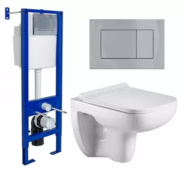 Комплект 3 в 1 инсталляция Berges Wasserhaus Atom 410 + Подвесной унитаз WeltWasser Kehlbach 004 GL-WT + кнопка хром