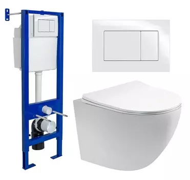 Комплект 3 в 1 инсталляция Berges Wasserhaus Atom 410 + Унитаз подвесной Акватек Европа AQ1900-00 + кнопка белая