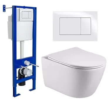 Комплект 3 в 1 инсталляция Berges Wasserhaus Atom 410 + Унитаз подвесной Акватек Вега AQ1905-00 + кнопка белая