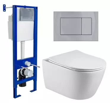 Комплект 3 в 1 инсталляция Berges Wasserhaus Atom 410 + Унитаз подвесной Акватек Вега AQ1905-00 + кнопка хром