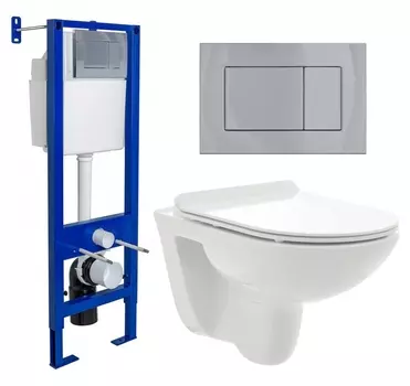 Комплект 3 в 1 инсталляция Berges Wasserhaus Atom 410 + Унитаз подвесной AQUAme AQM2008 + кнопка хром