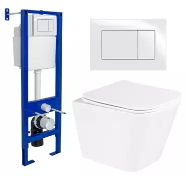 Комплект 3 в 1 инсталляция Berges Wasserhaus Atom 410 + Унитаз подвесной BelBagno Due BB3103CHR/SC + кнопка белая