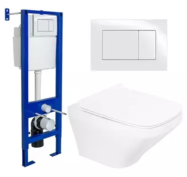 Комплект 3 в 1 инсталляция Berges Wasserhaus Atom 410 + Унитаз подвесной BelBagno Sela BB3201CHR + кнопка белая