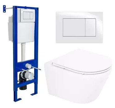 Комплект 3 в 1 инсталляция Berges Wasserhaus Atom 410 + Унитаз подвесной BelBagno Tre BB8001CHR/SC + кнопка белая