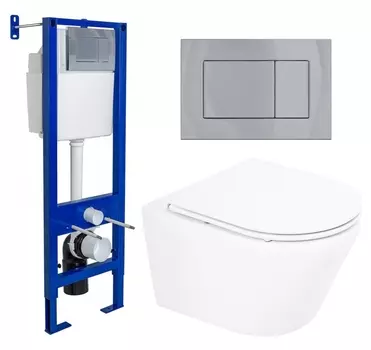 Комплект 3 в 1 инсталляция Berges Wasserhaus Atom 410 + Унитаз подвесной BelBagno Tre BB8001CHR/SC + кнопка хром