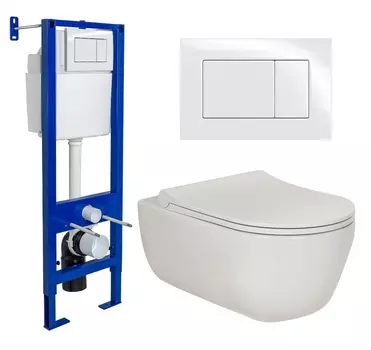 Комплект 3 в 1 инсталляция Berges Wasserhaus Atom 410 + Унитаз подвесной Berges Wasserhaus Ego XL 082118 + кнопка белая