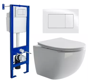 Комплект 3 в 1 инсталляция Berges Wasserhaus Atom 410 + Унитаз подвесной Ceramica Nova Forma CN3009 + кнопка белая