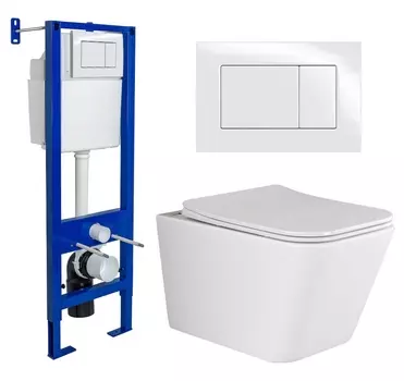 Комплект 3 в 1 инсталляция Berges Wasserhaus Atom 410 + Унитаз подвесной Ceramica Nova Metric Rimless CN3007 + кнопка белая