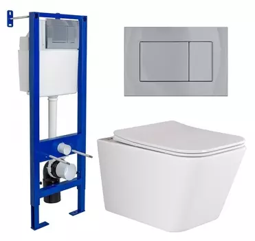 Комплект 3 в 1 инсталляция Berges Wasserhaus Atom 410 + Унитаз подвесной Ceramica Nova Metric Rimless CN3007 + кнопка хром