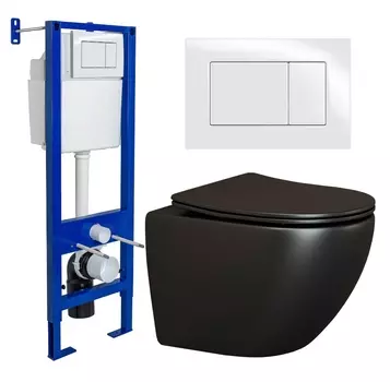 Комплект 3 в 1 инсталляция Berges Wasserhaus Atom 410 + Унитаз подвесной Ceramica Nova Metropol CN4002MB + кнопка белая