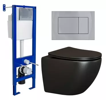 Комплект 3 в 1 инсталляция Berges Wasserhaus Atom 410 + Унитаз подвесной Ceramica Nova Metropol CN4002MB + кнопка хром