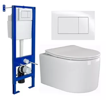Комплект 3 в 1 инсталляция Berges Wasserhaus Atom 410 + Унитаз подвесной Ceramica Nova Moments CN3003 + кнопка белая