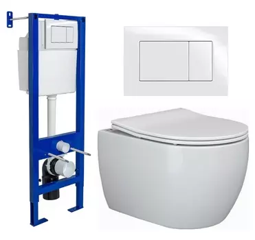 Комплект 3 в 1 инсталляция Berges Wasserhaus Atom 410 + Унитаз подвесной Ceramica Nova Play CN3001 + кнопка белая