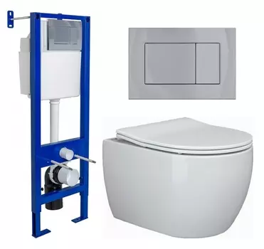 Комплект 3 в 1 инсталляция Berges Wasserhaus Atom 410 + Унитаз подвесной Ceramica Nova Play CN3001 + кнопка хром
