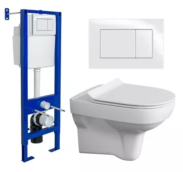 Комплект 3 в 1 инсталляция Berges Wasserhaus Atom 410 + Унитаз подвесной Cersanit City New + кнопка белая