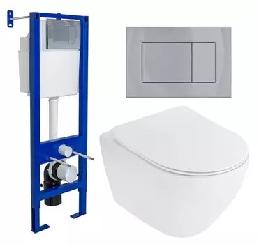 Комплект 3 в 1 инсталляция Berges Wasserhaus Atom 410 + Унитаз подвесной Cezares Stylus CZR-513-TH-R + кнопка хром