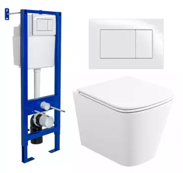 Комплект 3 в 1 инсталляция Berges Wasserhaus Atom 410 + Унитаз подвесной Enio Binario + кнопка белая