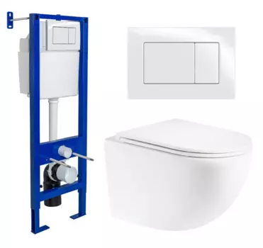 Комплект 3 в 1 инсталляция Berges Wasserhaus Atom 410 + Унитаз подвесной Enio Unico + кнопка белая