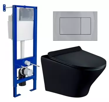 Комплект 3 в 1 инсталляция Berges Wasserhaus Atom 410 + Унитаз подвесной Esbano Aster ESUPASTEBM + кнопка хром