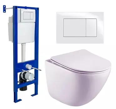 Комплект 3 в 1 инсталляция Berges Wasserhaus Atom 410 + Унитаз подвесной Esbano Lotus ESUPLOTUW + кнопка белая