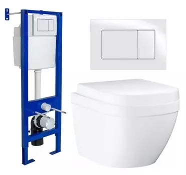 Комплект 3 в 1 инсталляция Berges Wasserhaus Atom 410 + Унитаз подвесной Grohe Euro Ceramic 39206000 + кнопка белая