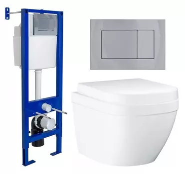 Комплект 3 в 1 инсталляция Berges Wasserhaus Atom 410 + Унитаз подвесной Grohe Euro Ceramic 39206000 + кнопка хром