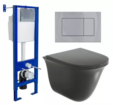Комплект 3 в 1 инсталляция Berges Wasserhaus Atom 410 + Унитаз подвесной Grossman GR-4412BMS + кнопка хром