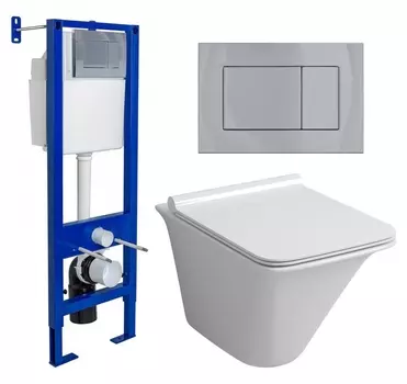 Комплект 3 в 1 инсталляция Berges Wasserhaus Atom 410 + Унитаз подвесной Grossman GR-4413S + кнопка хром