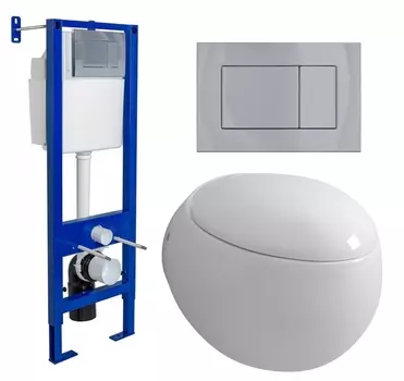 Комплект 3 в 1 инсталляция Berges Wasserhaus Atom 410 + Унитаз подвесной Grossman GR-4442 + кнопка хром
