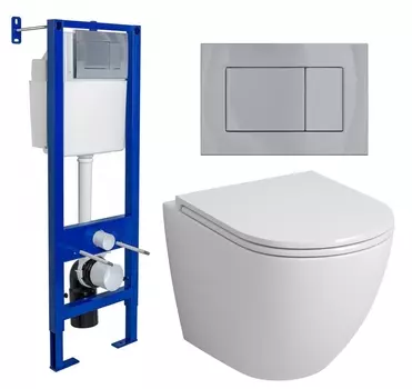 Комплект 3 в 1 инсталляция Berges Wasserhaus Atom 410 + Унитаз подвесной Grossman GR-4455S + кнопка хром