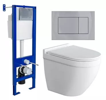 Комплект 3 в 1 инсталляция Berges Wasserhaus Atom 410 + Унитаз подвесной Grossman GR-4483S + кнопка хром