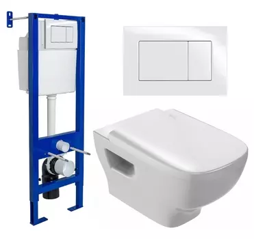 Комплект 3 в 1 инсталляция Berges Wasserhaus Atom 410 + Унитаз подвесной Jacob Delafon Struktura EDE102-00 + кнопка белая