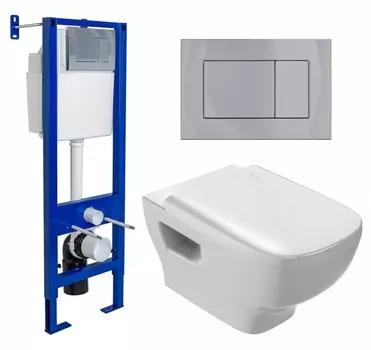 Комплект 3 в 1 инсталляция Berges Wasserhaus Atom 410 + Унитаз подвесной Jacob Delafon Struktura EDE102-00 + кнопка хром