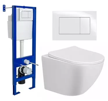 Комплект 3 в 1 инсталляция Berges Wasserhaus Atom 410 + Унитаз подвесной Taliente Amato AM25010 + кнопка белая