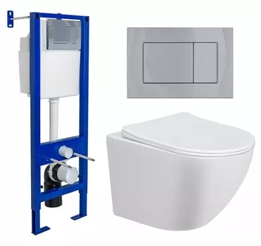 Комплект 3 в 1 инсталляция Berges Wasserhaus Atom 410 + Унитаз подвесной Taliente Amato AM25010 + кнопка хром