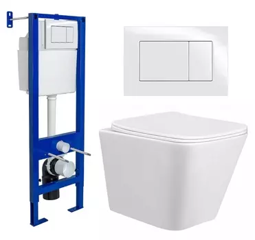 Комплект 3 в 1 инсталляция Berges Wasserhaus Atom 410 + Унитаз подвесной Taliente Correto CR25200 + кнопка белая