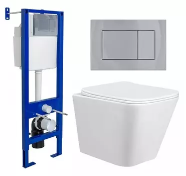 Комплект 3 в 1 инсталляция Berges Wasserhaus Atom 410 + Унитаз подвесной Taliente Correto CR25200 + кнопка хром